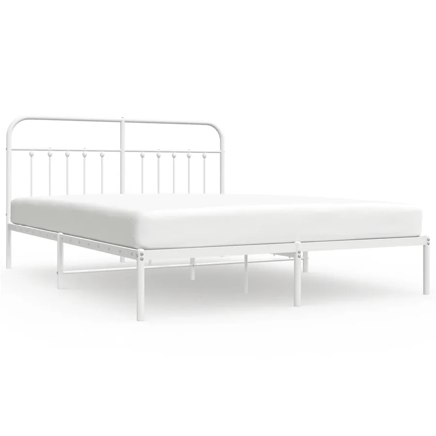 Cadre de lit métal sans matelas et tête de lit blanc 160x200 cm - 2
