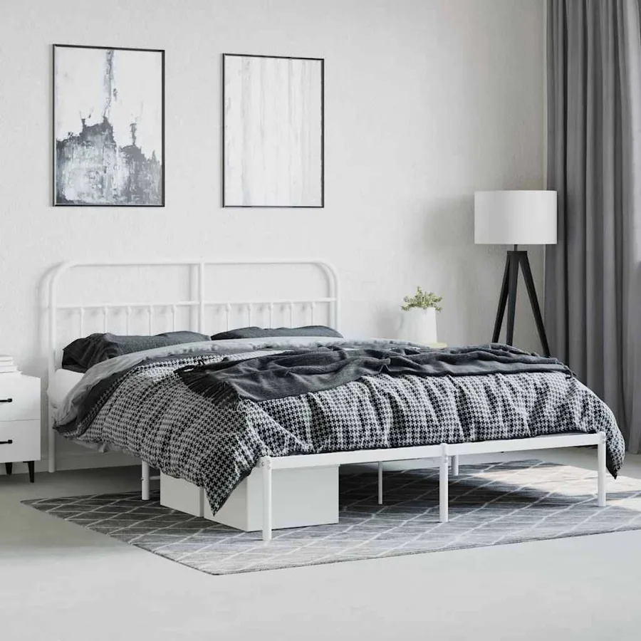 Cadre de lit métal sans matelas et tête de lit blanc 160x200 cm - 4