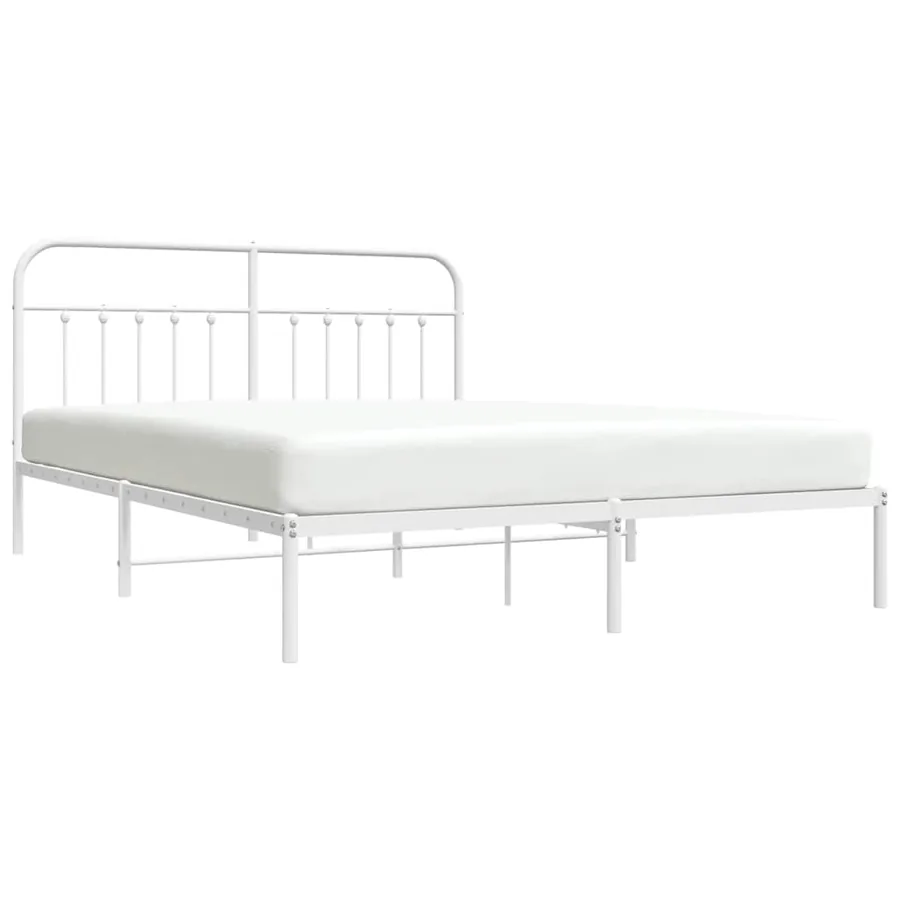 Cadre de lit métal sans matelas et tête de lit blanc 160x200 cm - 5
