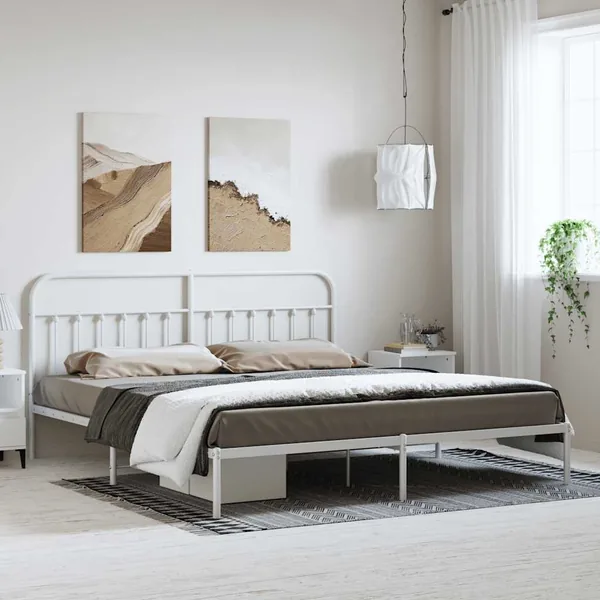 Cadre de lit métal sans matelas et tête de lit blanc 183x213 cm