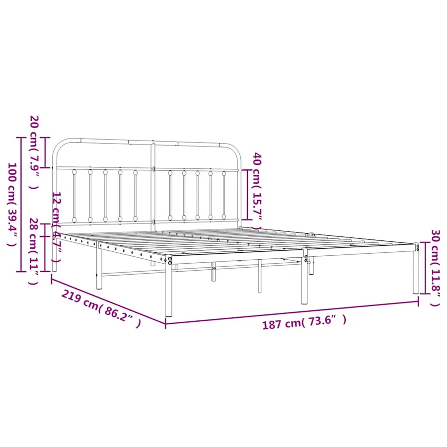 Cadre de lit métal sans matelas avec tête de lit noir 183x213cm - 10