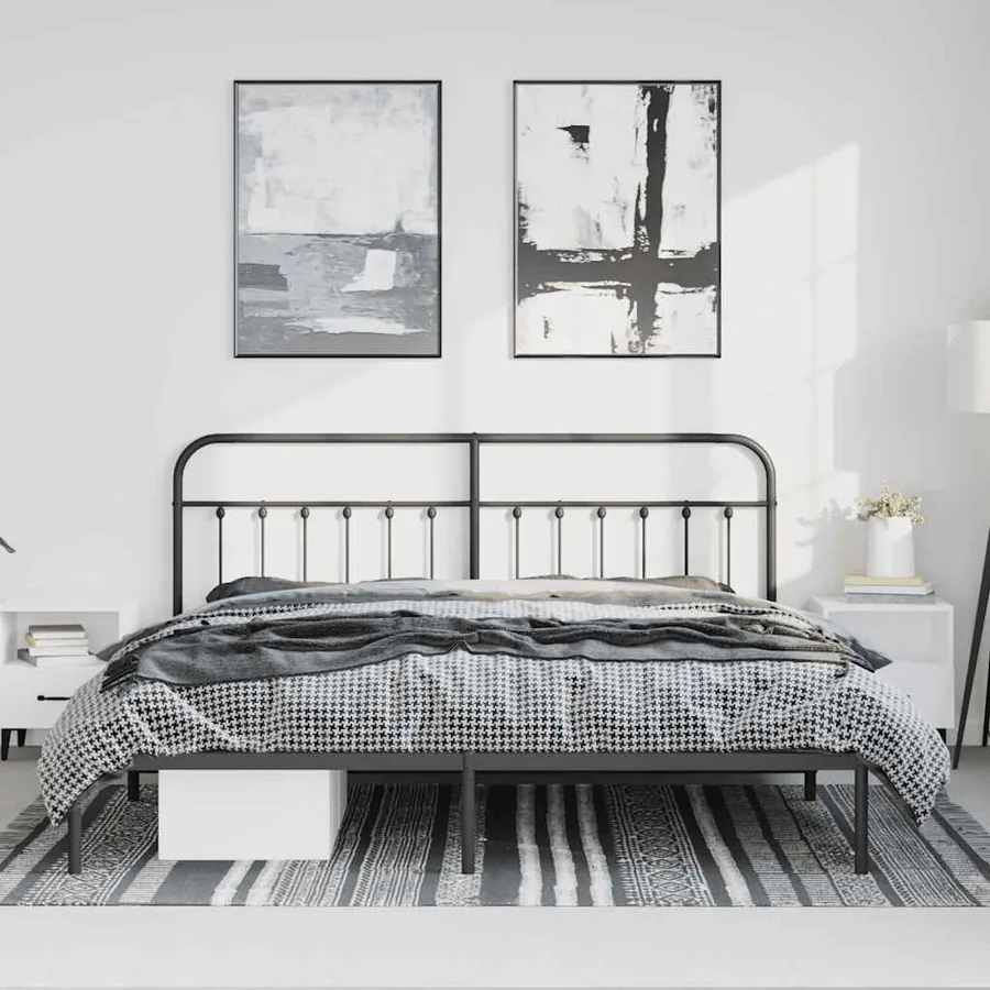 Cadre de lit métal sans matelas avec tête de lit noir 183x213cm - 3