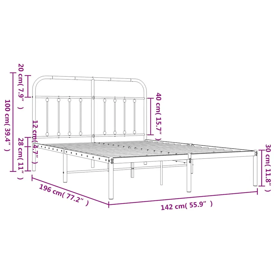 Cadre de lit métal sans matelas et tête de lit blanc 135x190 cm - 10