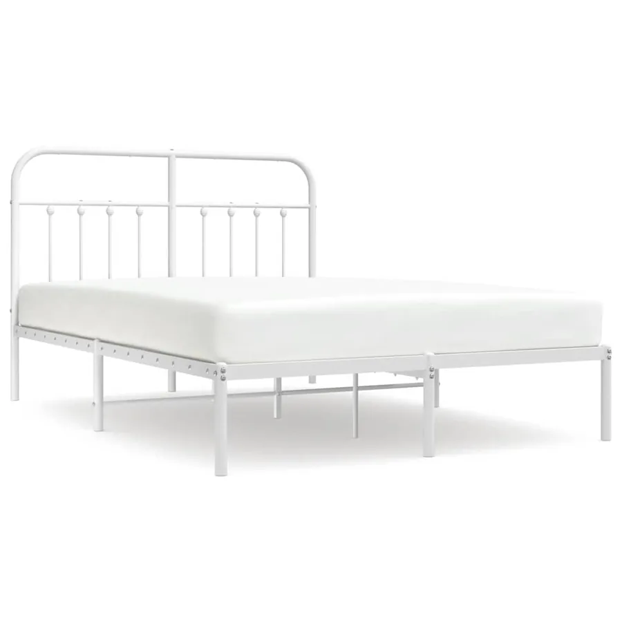 Cadre de lit métal sans matelas et tête de lit blanc 135x190 cm - 2