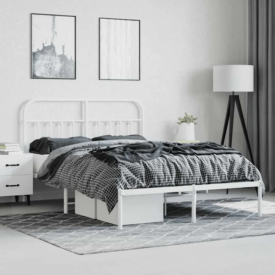 Cadre de lit métal sans matelas et tête de lit blanc 135x190 cm - 4