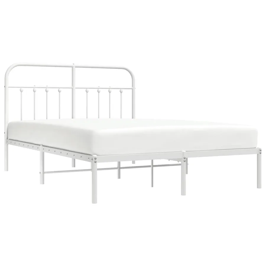 Cadre de lit métal sans matelas et tête de lit blanc 135x190 cm - 5