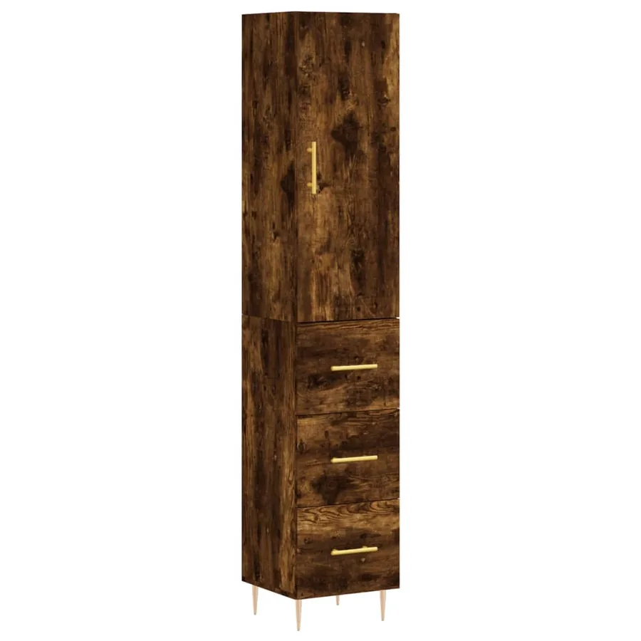 Buffet haut Chêne fumé 34,5x34x180 cm Bois d'ingénierie - 2