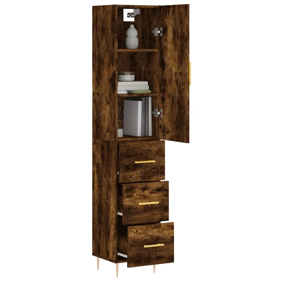 Buffet haut Chêne fumé 34,5x34x180 cm Bois d'ingénierie - 3