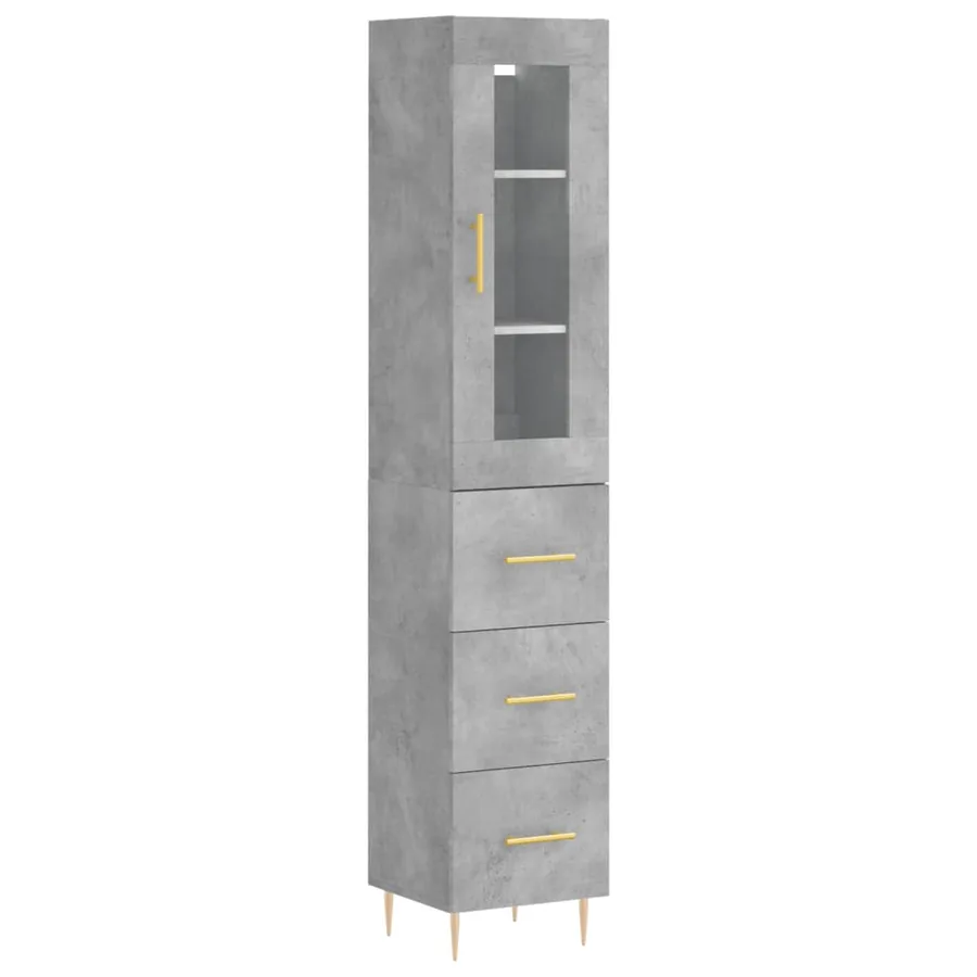 Buffet haut Gris béton 34,5x34x180 cm Bois d'ingénierie - 2