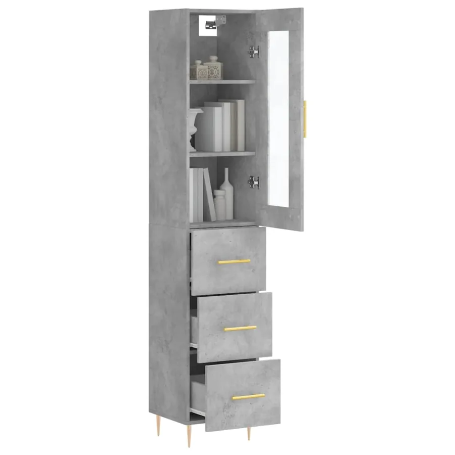 Buffet haut Gris béton 34,5x34x180 cm Bois d'ingénierie - 3