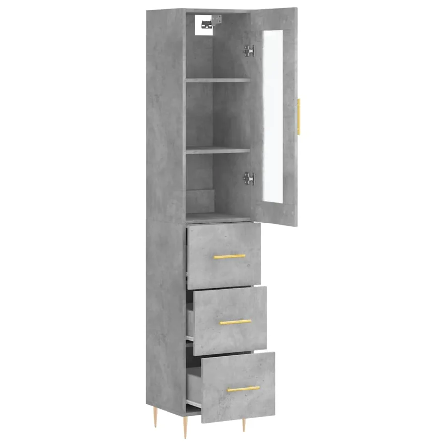Buffet haut Gris béton 34,5x34x180 cm Bois d'ingénierie - 4