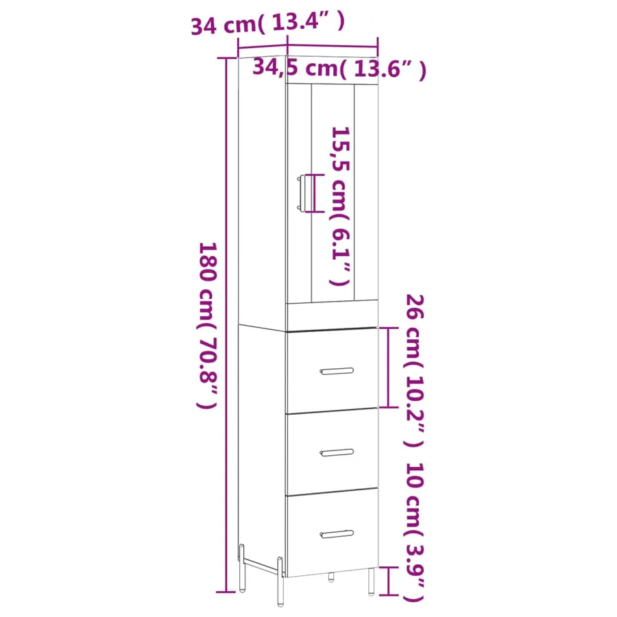 Buffet haut Blanc 34,5x34x180 cm Bois d'ingénierie - 14