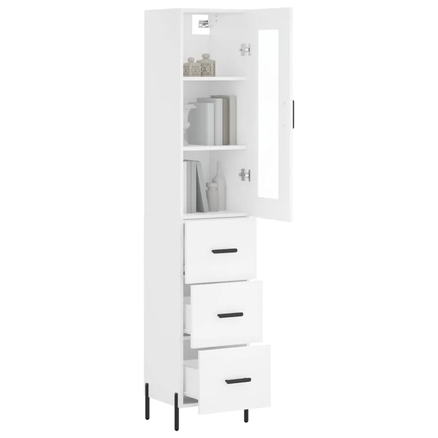 Buffet haut Blanc 34,5x34x180 cm Bois d'ingénierie - 3