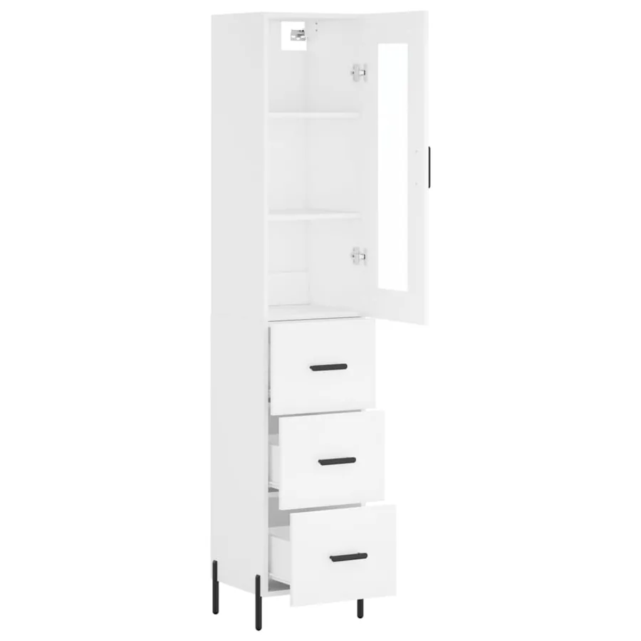 Buffet haut Blanc 34,5x34x180 cm Bois d'ingénierie - 4