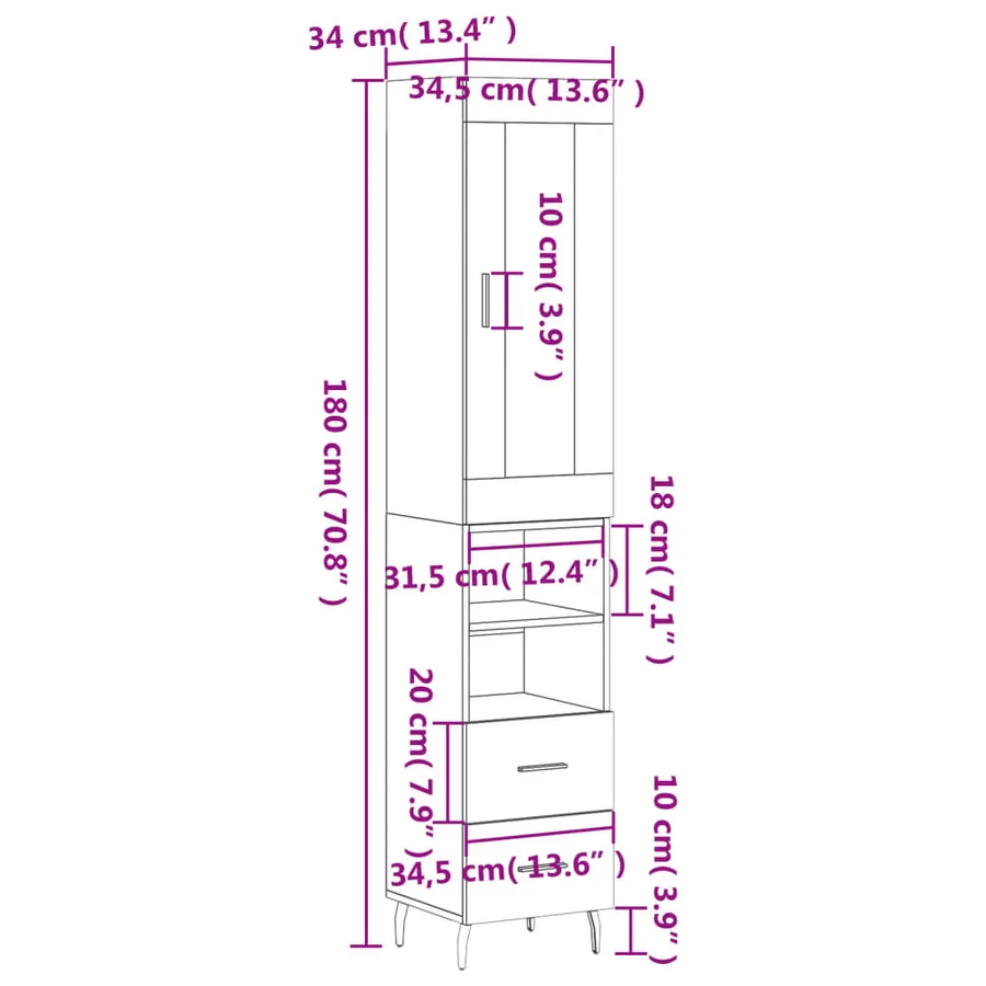 Buffet haut Sonoma gris 34,5x34x180 cm Bois d'ingénierie - 14