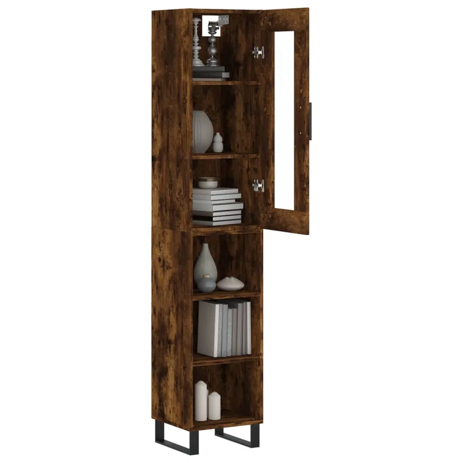 Buffet haut Chêne fumé 34,5x34x180 cm Bois d'ingénierie - 3