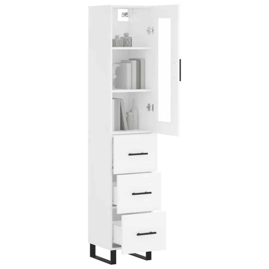 Buffet haut Blanc 34,5x34x180 cm Bois d'ingénierie - 3