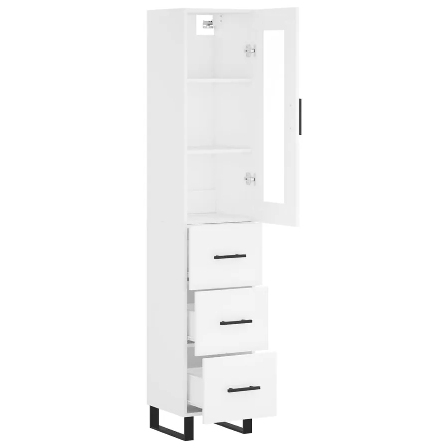 Buffet haut Blanc 34,5x34x180 cm Bois d'ingénierie - 4