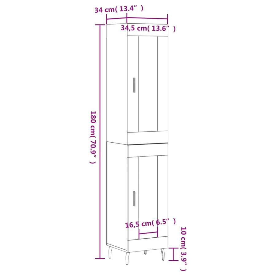Buffet haut Blanc 34,5x34x180 cm Bois d'ingénierie - 13