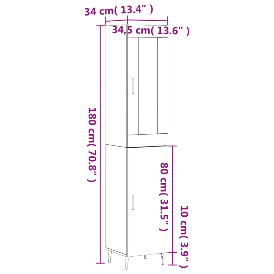 Buffet haut Blanc 34,5x34x180 cm Bois d'ingénierie - 13