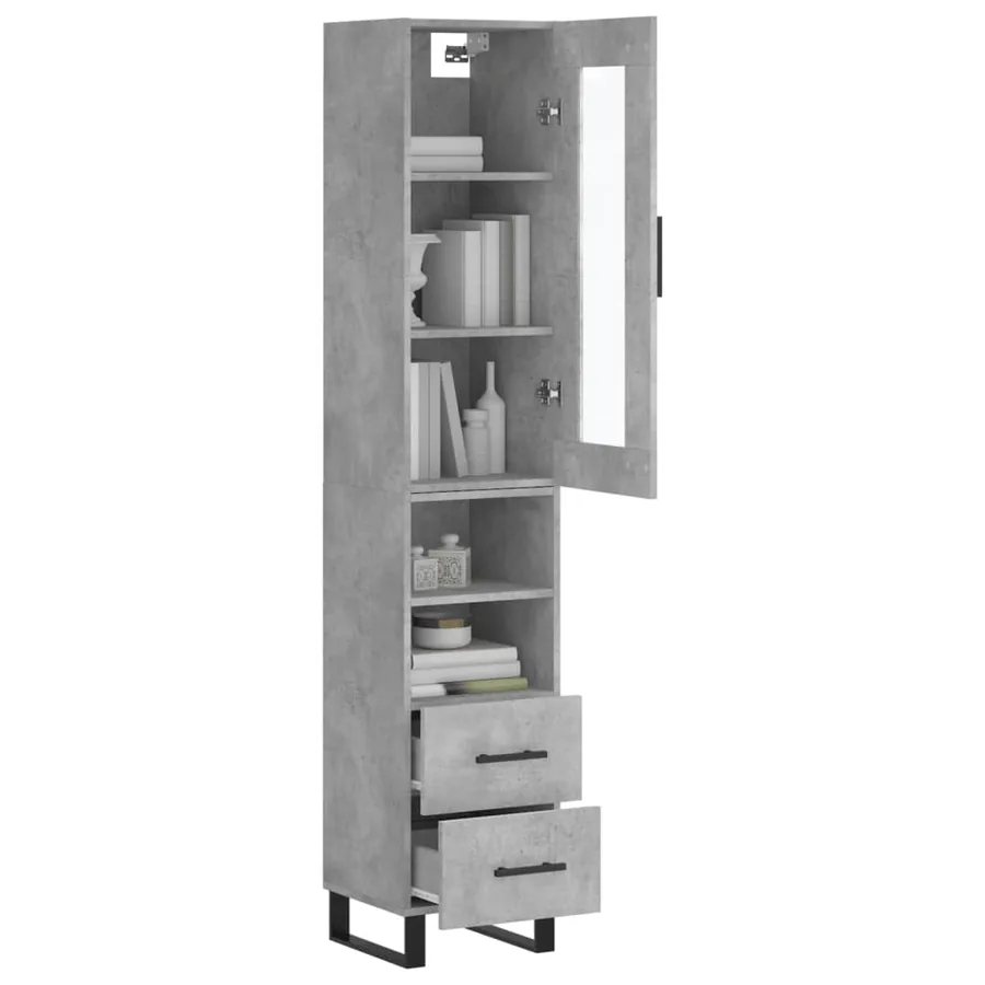 Buffet haut Gris béton 34,5x34x180 cm Bois d'ingénierie - 3