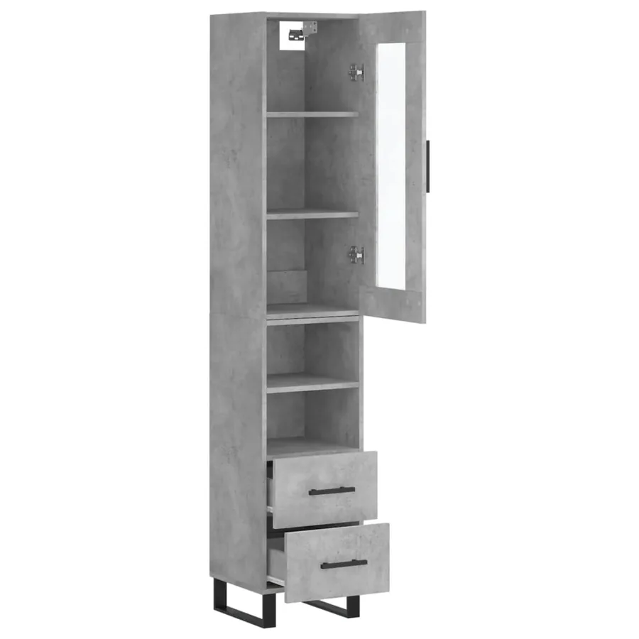 Buffet haut Gris béton 34,5x34x180 cm Bois d'ingénierie - 4