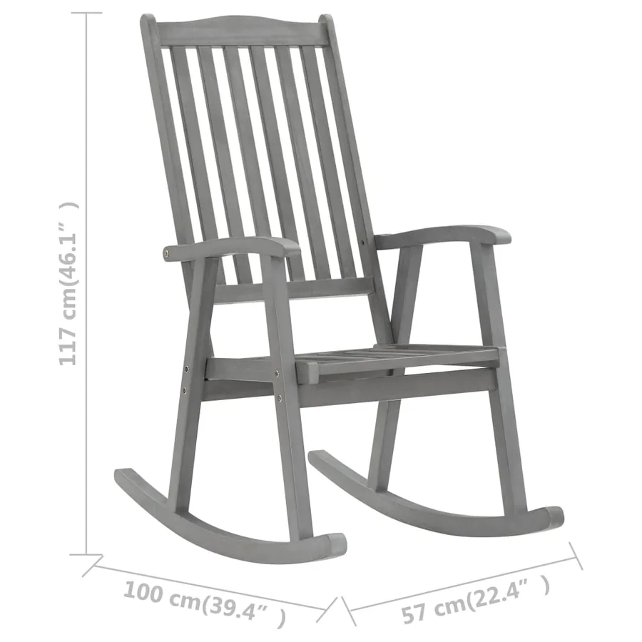 Chaise à bascule avec coussins Gris Bois d'acacia massif - 9