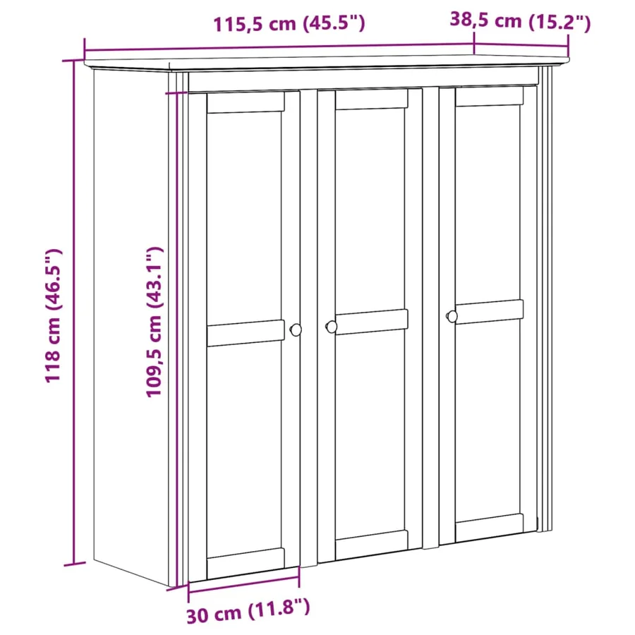 Armoire avec portes vitrées BODO blanc bois de pin massif - 8