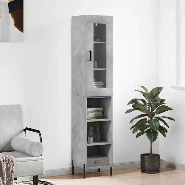 Buffet haut Gris béton 34,5x34x180 cm Bois d'ingénierie
