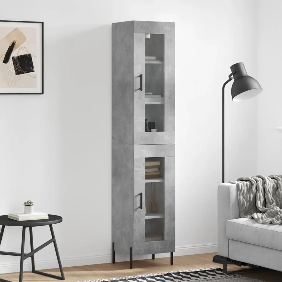 Buffet haut Gris béton 34,5x34x180 cm Bois d'ingénierie