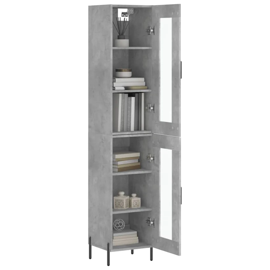 Buffet haut Gris béton 34,5x34x180 cm Bois d'ingénierie - 3