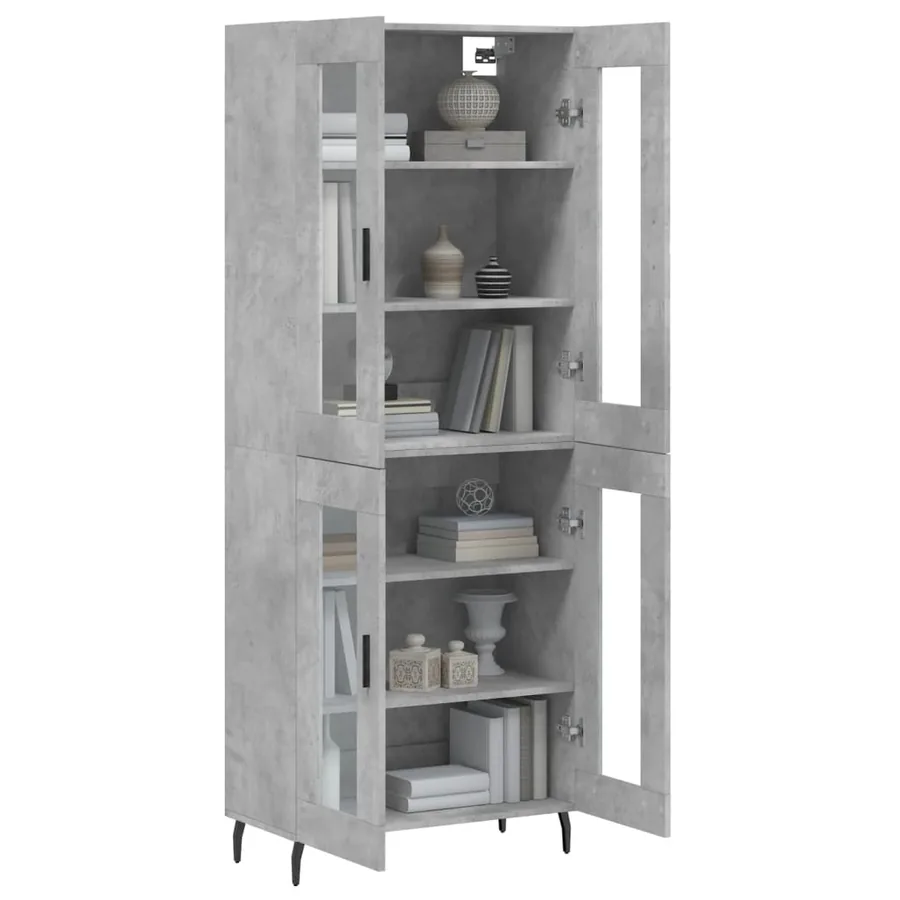 Buffet haut Gris béton 69,5x34x180 cm Bois d'ingénierie - 3