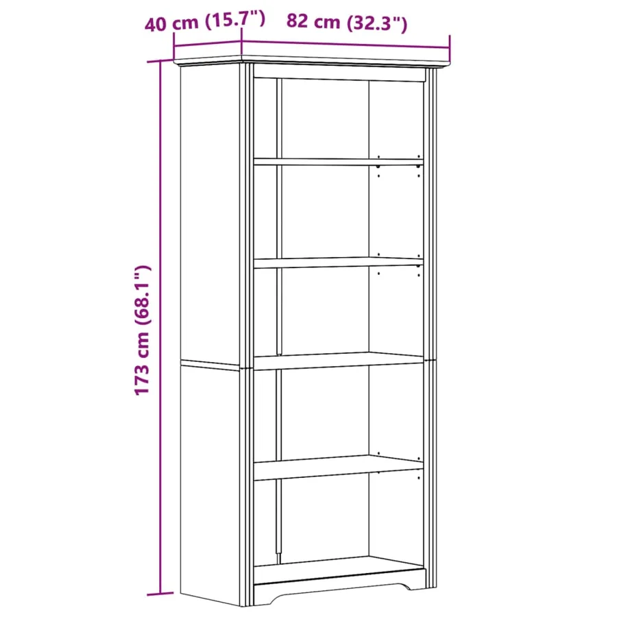 Bibliothèque BODO gris 82x40x173 cm bois pin massif 5 niveaux - 6