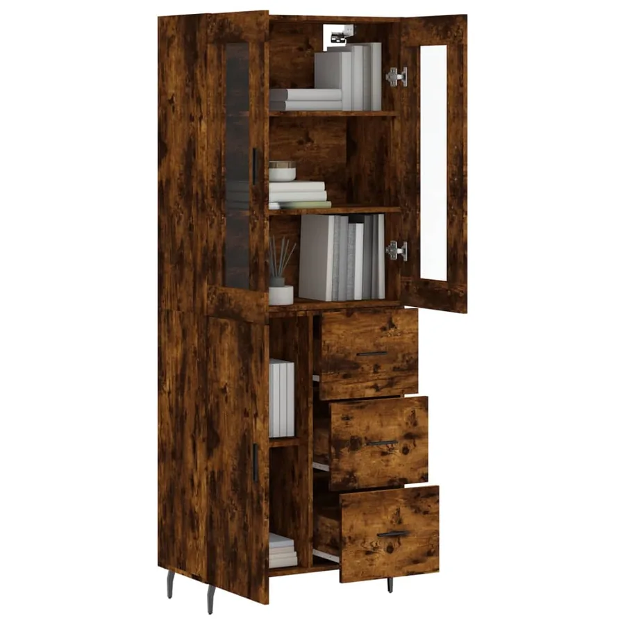 Buffet haut Chêne fumé 69,5x34x180 cm Bois d'ingénierie - 3