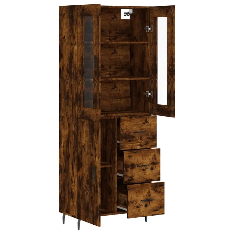Buffet haut Chêne fumé 69,5x34x180 cm Bois d'ingénierie - 4