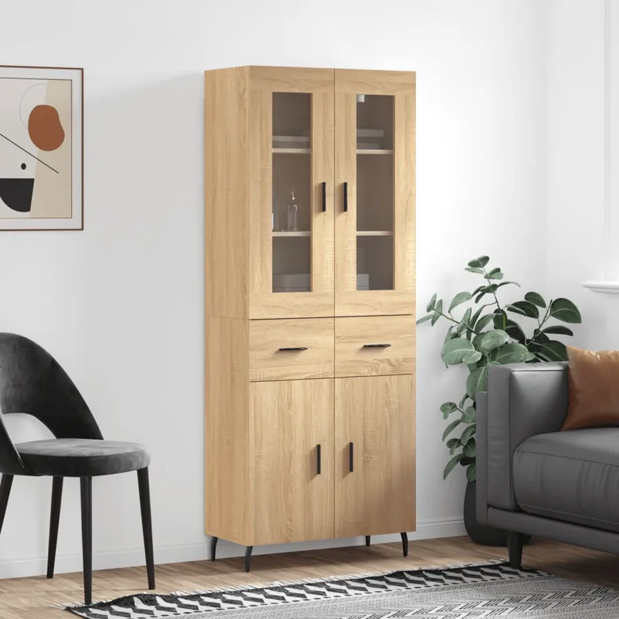 Buffet haut Chêne sonoma 69,5x34x180 cm Bois d'ingénierie