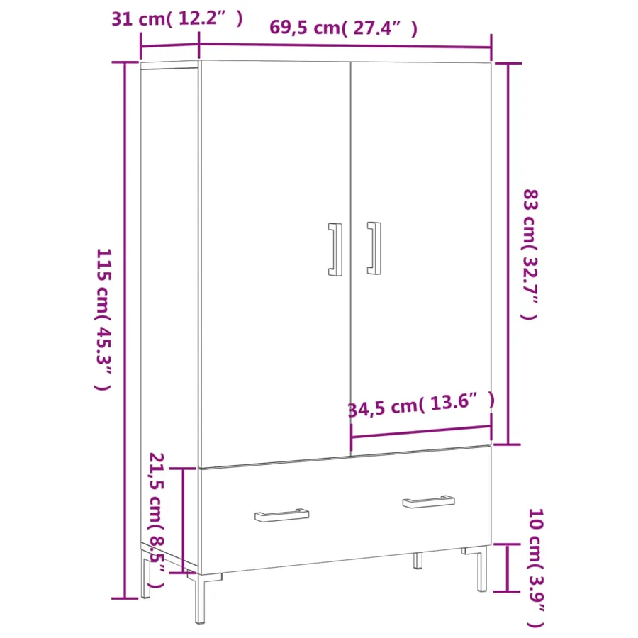Buffet haut gris béton 69,5x31x115 cm bois d'ingénierie - 13
