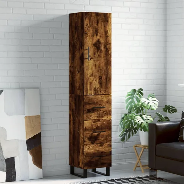 Buffet haut Chêne fumé 34,5x34x180 cm Bois d'ingénierie