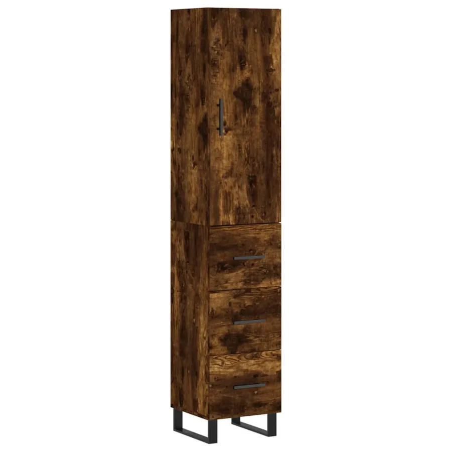 Buffet haut Chêne fumé 34,5x34x180 cm Bois d'ingénierie - 2