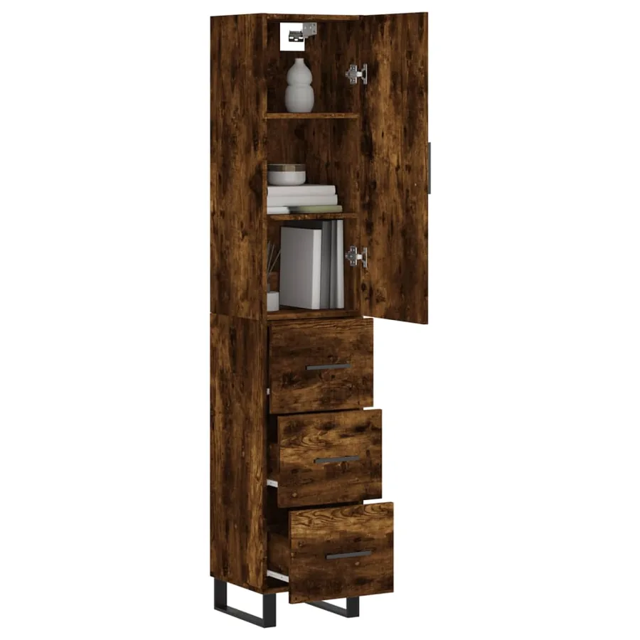 Buffet haut Chêne fumé 34,5x34x180 cm Bois d'ingénierie - 3
