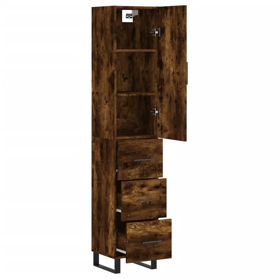 Buffet haut Chêne fumé 34,5x34x180 cm Bois d'ingénierie - 4