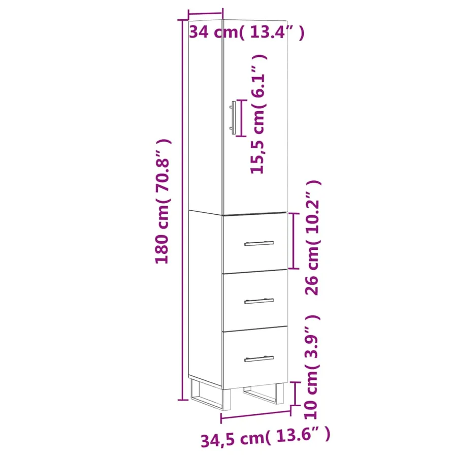 Buffet haut Blanc 34,5x34x180 cm Bois d'ingénierie - 14