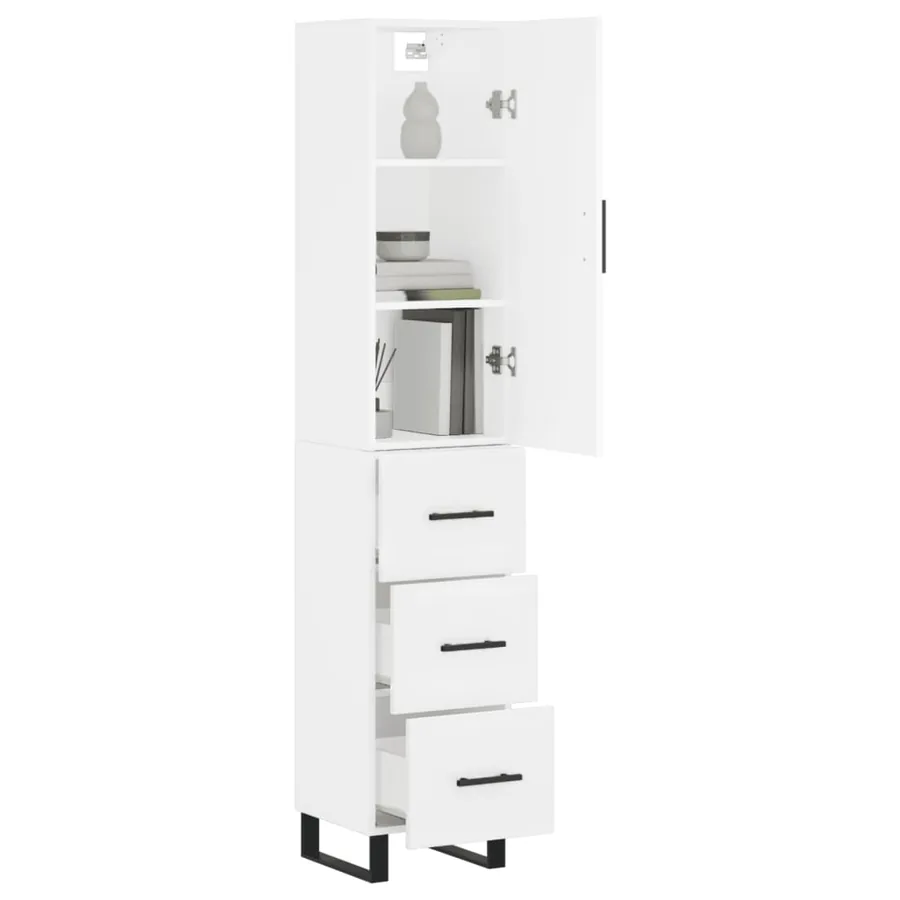 Buffet haut Blanc 34,5x34x180 cm Bois d'ingénierie - 3