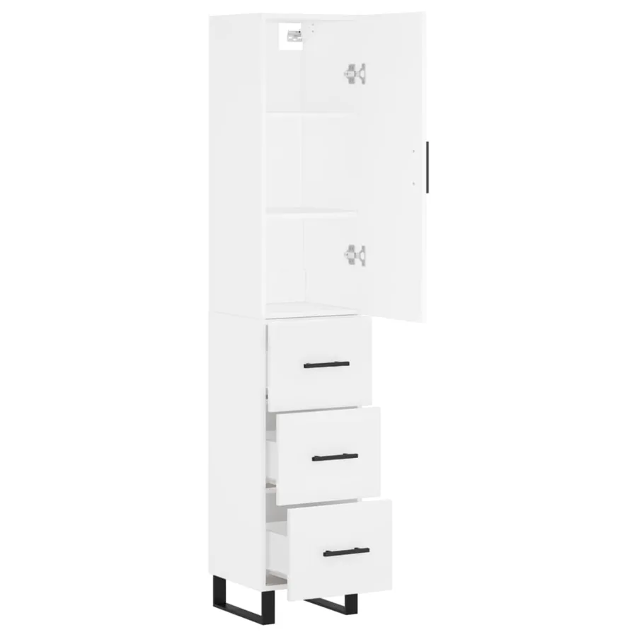 Buffet haut Blanc 34,5x34x180 cm Bois d'ingénierie - 4
