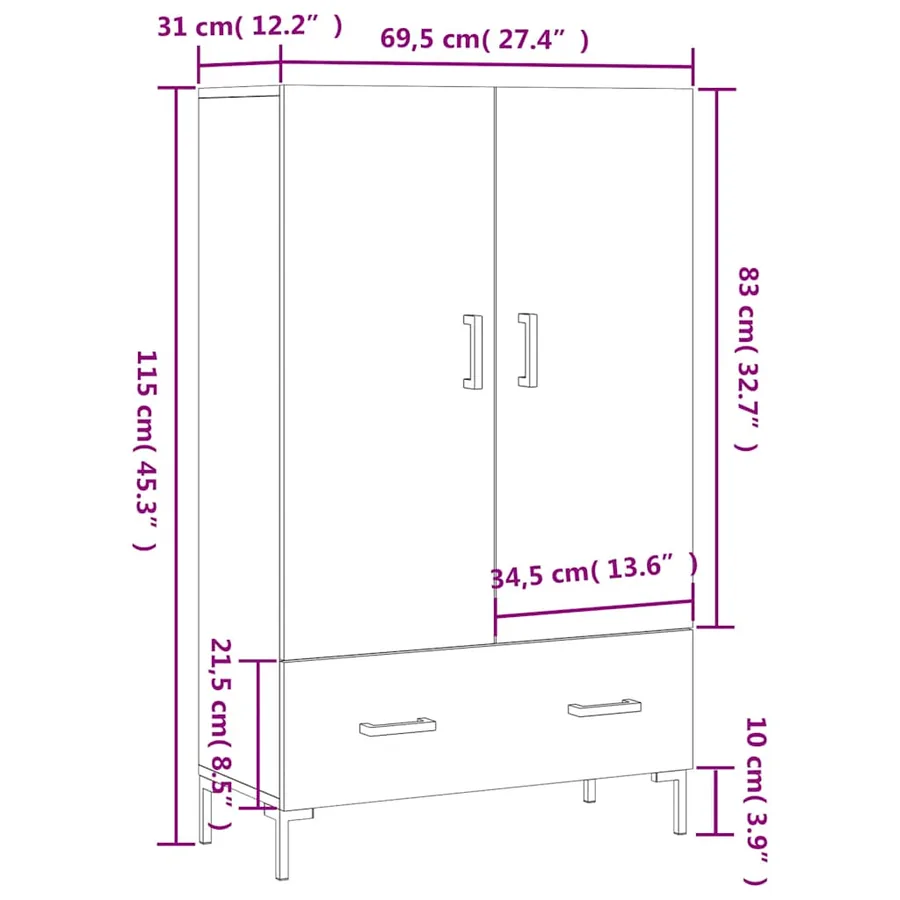 Buffet haut sonoma gris 69,5x31x115 cm bois d'ingénierie - 13