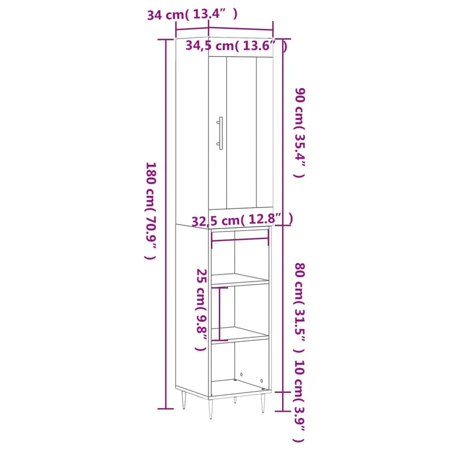 Buffet haut Sonoma gris 34,5x34x180 cm Bois d'ingénierie - 13