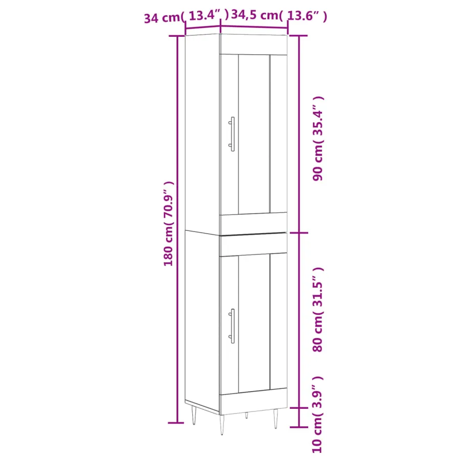 Buffet haut Sonoma gris 34,5x34x180 cm Bois d'ingénierie - 13