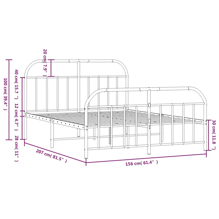 Cadre de lit métal sans matelas et pied de lit blanc 150x200 cm - 10