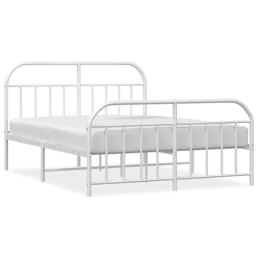 Cadre de lit métal sans matelas et pied de lit blanc 150x200 cm - 2