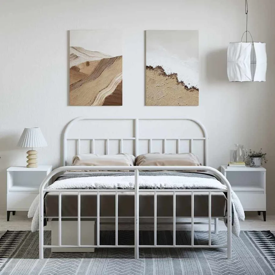 Cadre de lit métal sans matelas et pied de lit blanc 150x200 cm - 4